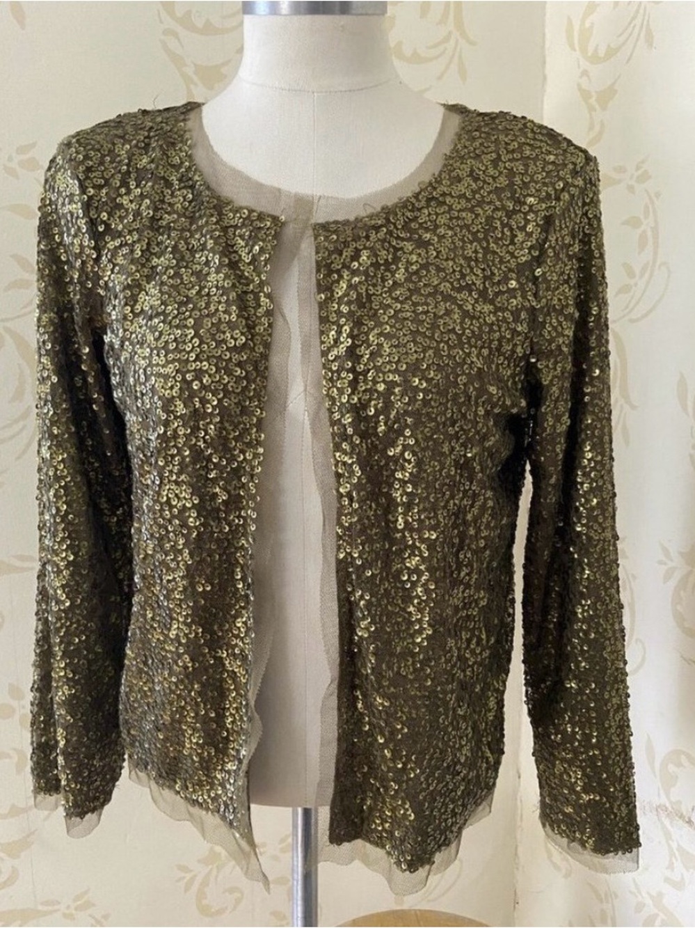 J. Crew Olive Green Sequin Open-Front Cardigan